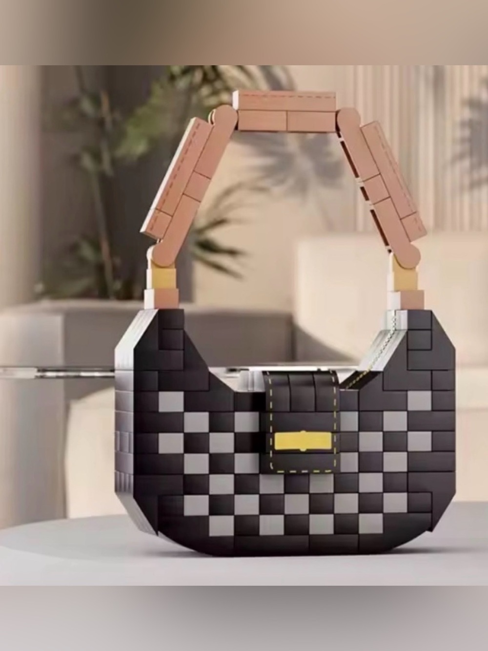 Fashion handbag Mini Building Blocks. Dark and light brown Hobo bag